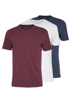 Pier One Hombre 3 PACK - Camiseta Básica - Mottled Bordeaux/white/blue