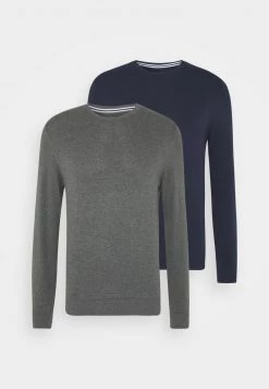 Pier One 2 PACK - Jersey De Punto - Dark Blue/mottled Dark Grey, Hombre