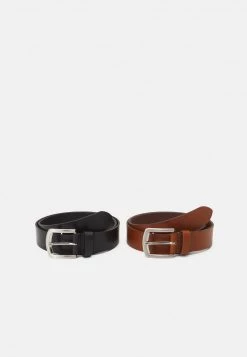 Pier One Hombre LEATHER 2 PACK - Cinturón - Cognac/black