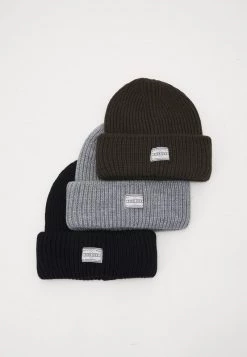Pier One Unisexo 3 PACK UNISEX - Gorro - Black/grey/khaki
