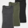 Pier One Hombre 3 PACK - Camiseta Interior - Black/khaki/mottled Dark Grey