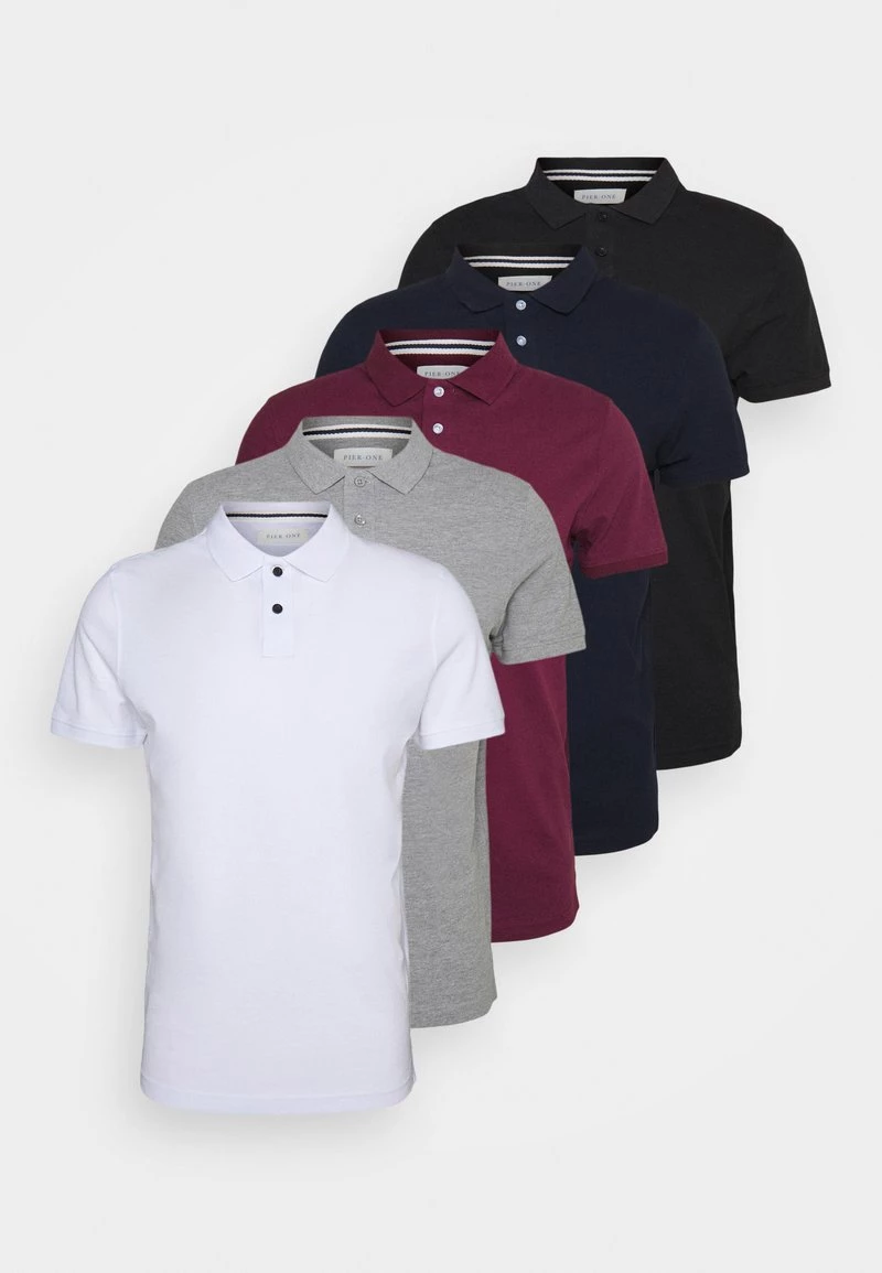 Pier One Hombre 5 PACK - Polo - Black/white/bordeaux/navy/gray Marl 3 Pier One Hombre 5 PACK - Polo - Black/white/bordeaux/navy/gray Marl